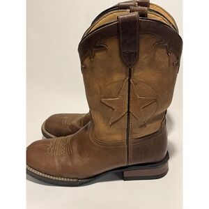 Roper Brand Youth Size 6 Brown Leather Cowboy Western Star Boots